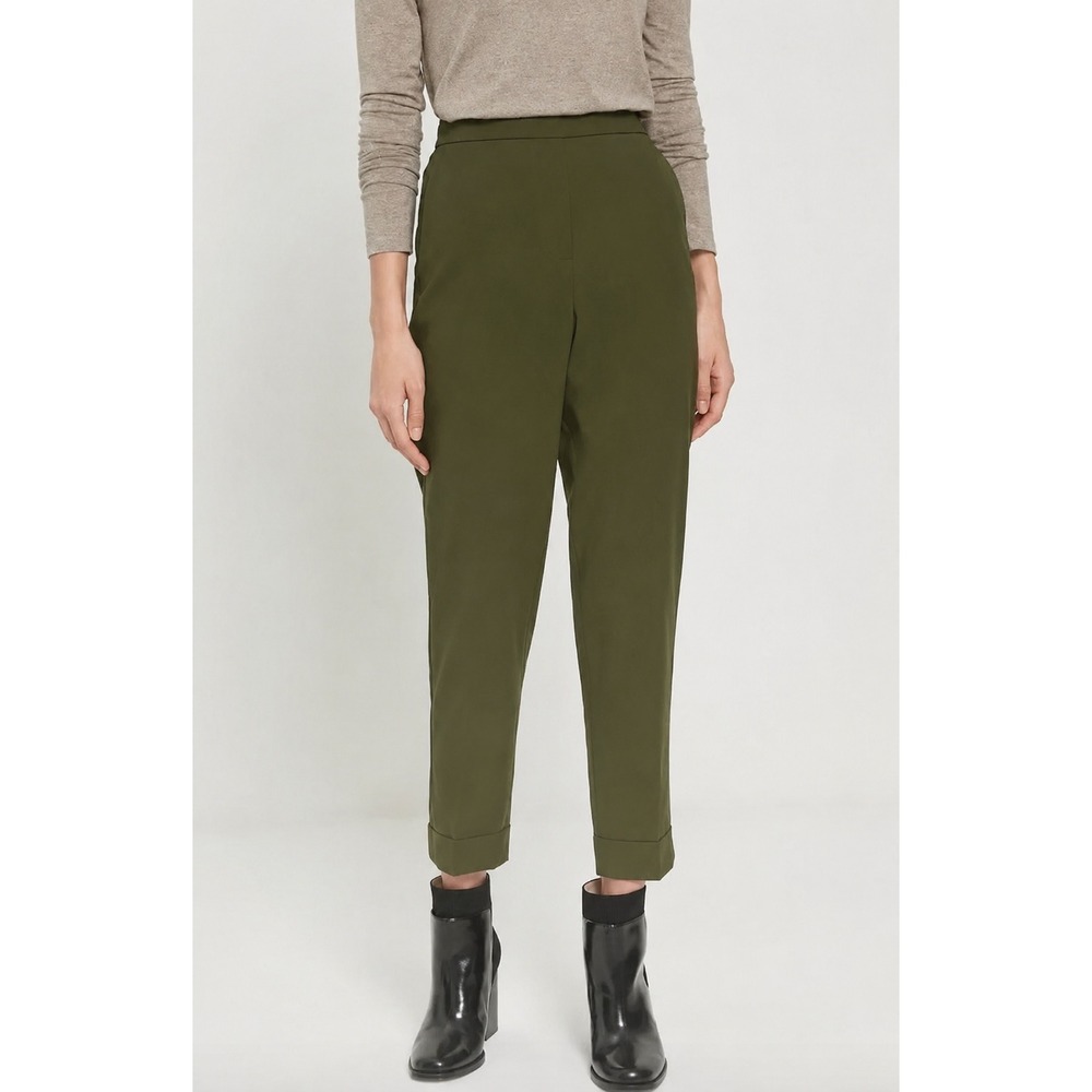 NWT Frank And Oak Eleanor Slim Fit High Rise Trousers Dark Olive Green Size 4